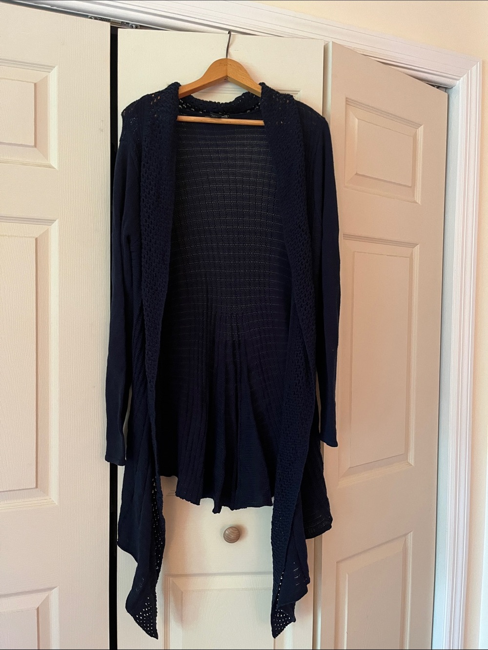Willi Smith Navy Open-Front Knit Cardigan